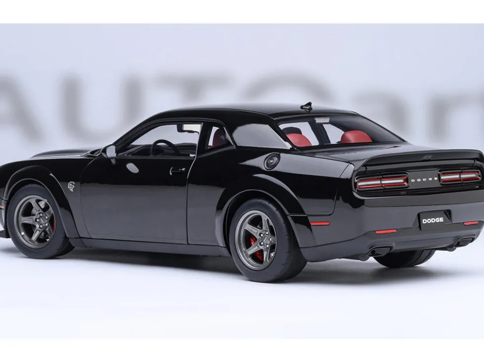 2023 Dodge Challenger SRT Super Stock Pitch Black with Red Interior 1/18 Model Car by Autoart