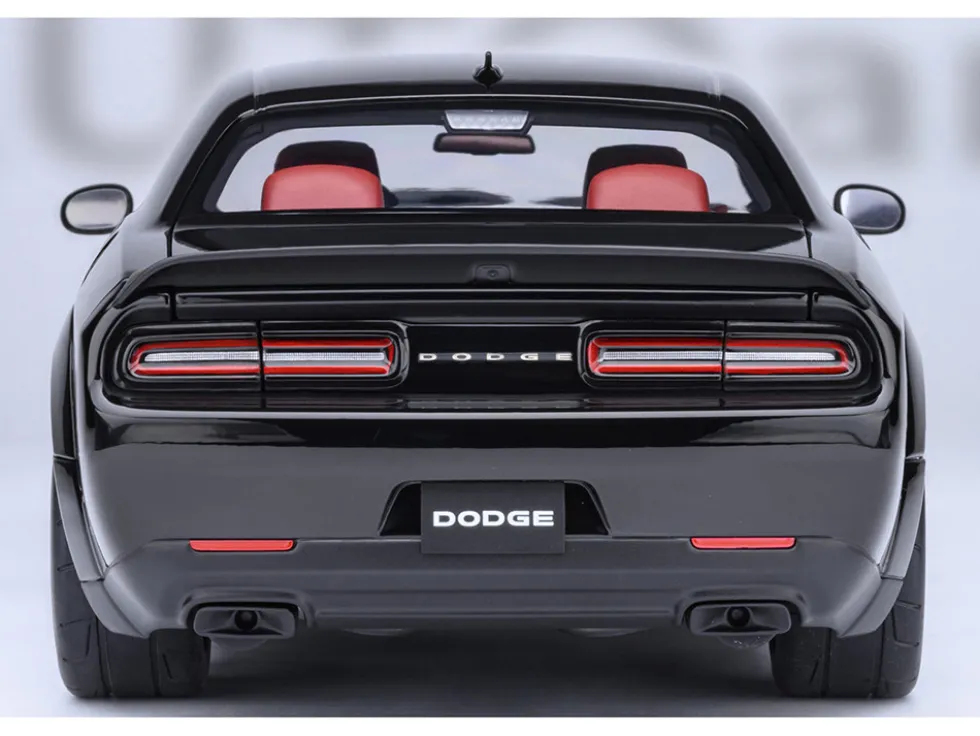 2023 Dodge Challenger SRT Super Stock Pitch Black with Red Interior 1/18 Model Car by Autoart