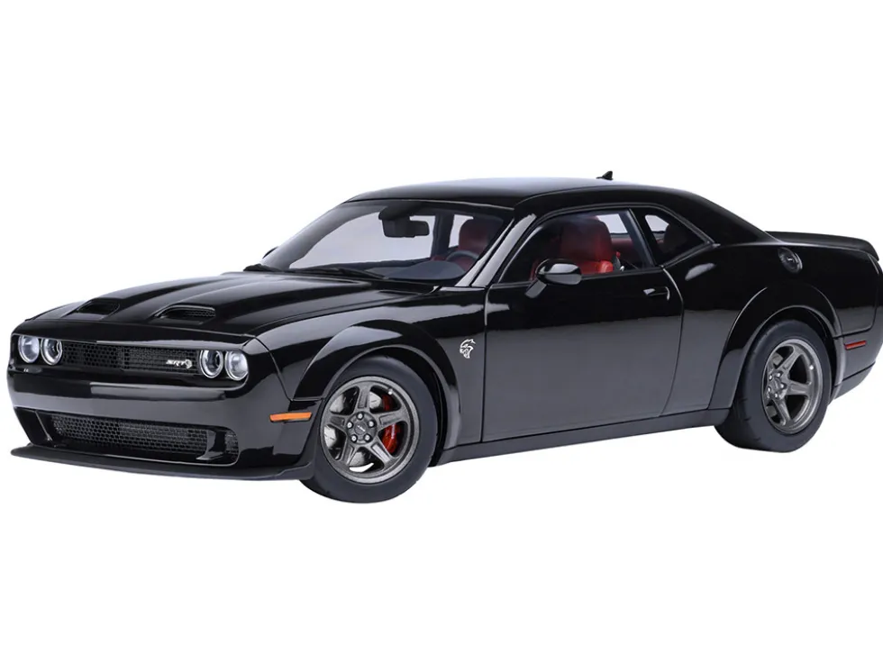 2023 Dodge Challenger SRT Super Stock Pitch Black with Red Interior 1/18 Model Car by Autoart