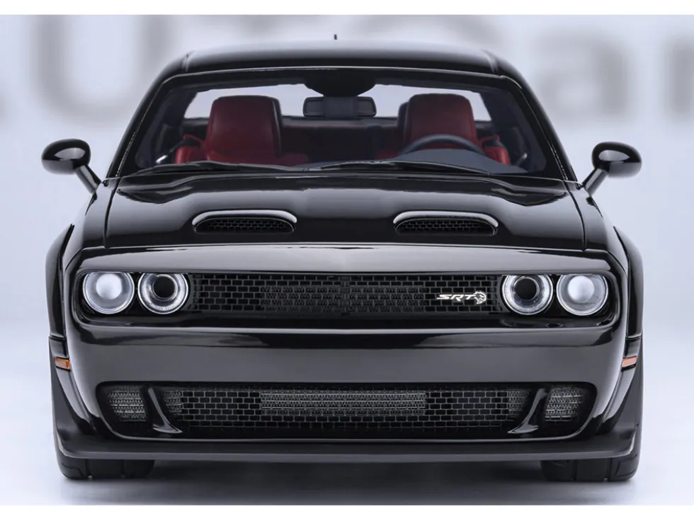 2023 Dodge Challenger SRT Super Stock Pitch Black with Red Interior 1/18 Model Car by Autoart