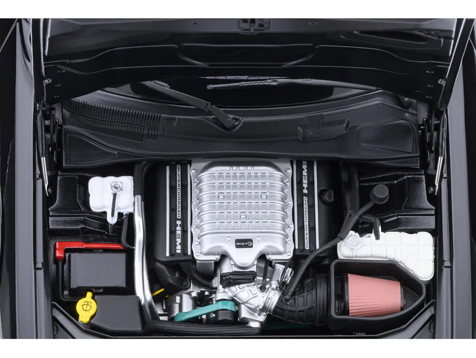 2023 Dodge Challenger SRT Super Stock Pitch Black with Red Interior 1/18 Model Car by Autoart