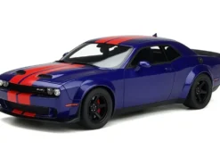 2021 Dodge Challenger Super Stock Blue Red Stripes 1/18 Model Car GT Spirit GT362