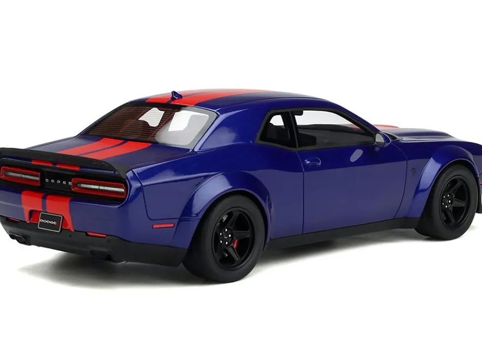 2021 Dodge Challenger Super Stock Blue Red Stripes 1/18 Model Car GT Spirit GT362