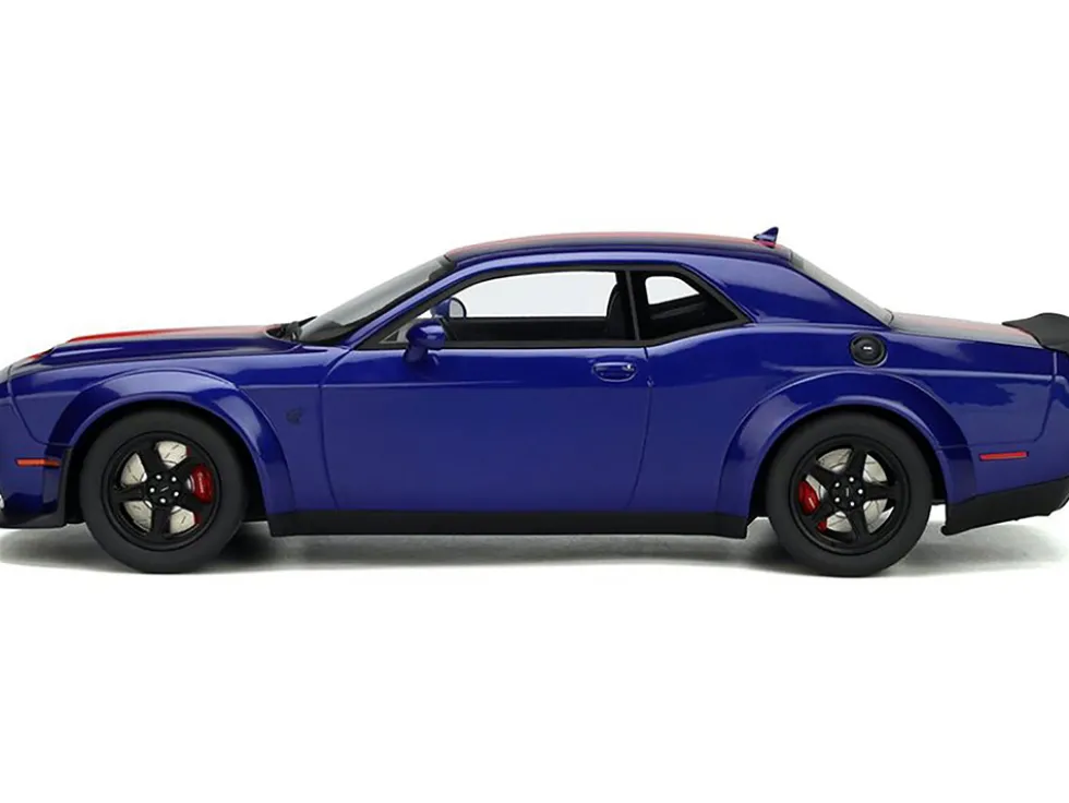 2021 Dodge Challenger Super Stock Blue Red Stripes 1/18 Model Car GT Spirit GT362