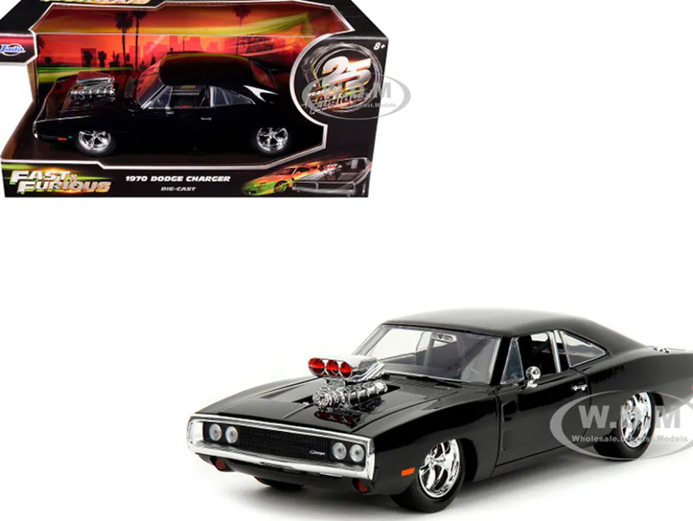 1970 Dodge Charger Black with Race Interior "The Fast and the Furious" (2001) Movie "25 Years of Fast & Furious" Series 1/24 Diecast Model Car by Jada