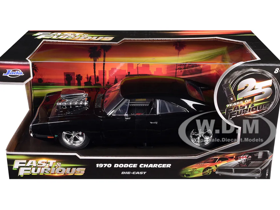 1970 Dodge Charger Black with Race Interior "The Fast and the Furious" (2001) Movie "25 Years of Fast & Furious" Series 1/24 Diecast Model Car by Jada