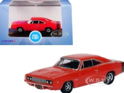 1968 Dodge Charger Bright Red Black Stripes 1/87 HO Scale Diecast Model Car Oxford Diecast 87DC68001