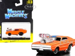 1966 Dodge Charger 426 C.I. Orange Blue Stripe 1/64 Diecast Model Car Muscle Machines 15542