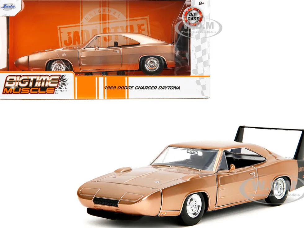 1969 Dodge Charger Daytona Bronze Metallic with Black Tail Stripe "Bigtime Muscle" Series 1/24 Diecast Model Car by Jada