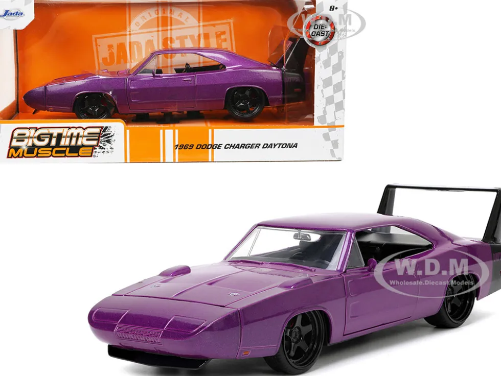1969 Dodge Charger Daytona Purple Metallic with Black Tail Stripe Bigtime Muscle Series 1/24 Diecast Model Car Jada 34036