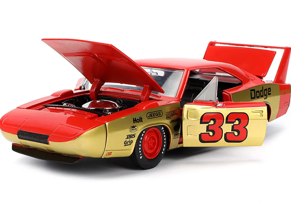 1969 Dodge Charger Daytona #33 Red and Gold Metallic with Graphics "Bigtime Muscle" Series 1/24 Diecast Model Car by Jada