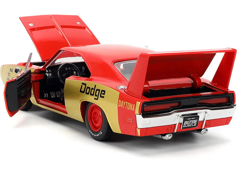 1969 Dodge Charger Daytona #33 Red and Gold Metallic with Graphics "Bigtime Muscle" Series 1/24 Diecast Model Car by Jada