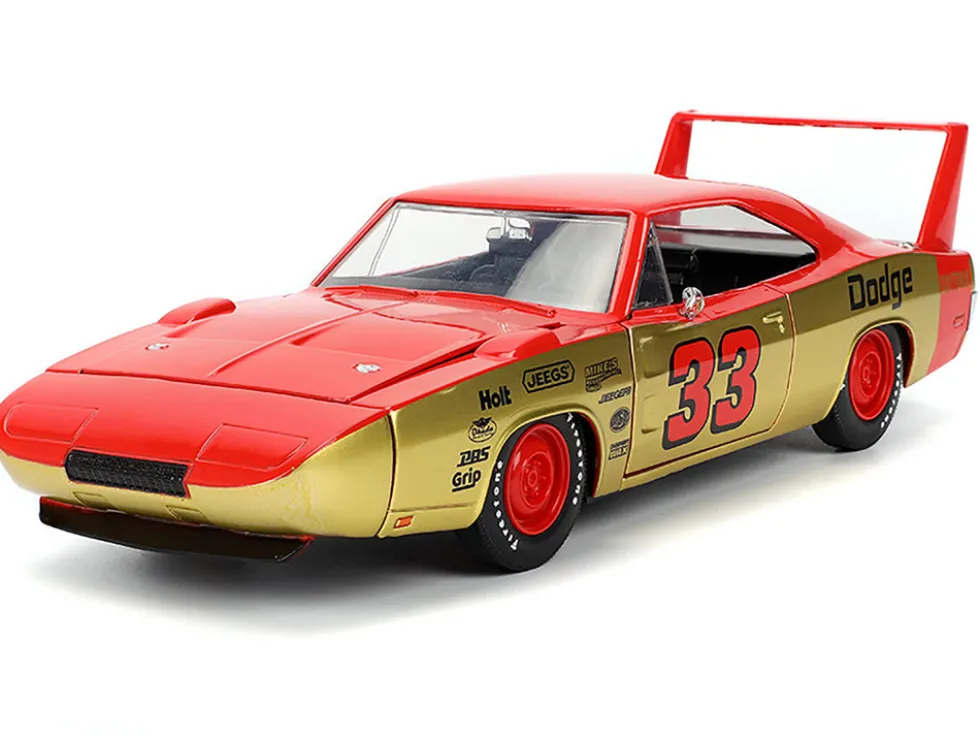 1969 Dodge Charger Daytona #33 Red and Gold Metallic with Graphics "Bigtime Muscle" Series 1/24 Diecast Model Car by Jada