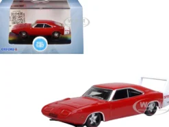 1969 Dodge Charger Daytona Red with White Stripe 1/87 (HO) Scale Diecast Model Car by Oxford Diecast
