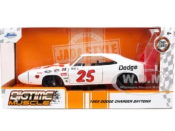 1969 Dodge Charger Daytona #25 White with Red Stripes "Bigtime Muscle" Series 1/24 Diecast Model Car by Jada