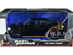 2006 Dodge Charger Matt Black Outer Cage Fast & Furious Movie 1/24 Diecast Model Car Jada 2006 Dodge Charger Matt Black Outer Cage Fast & Furious Movie 1/24 Diecast Model Car Jada 33373