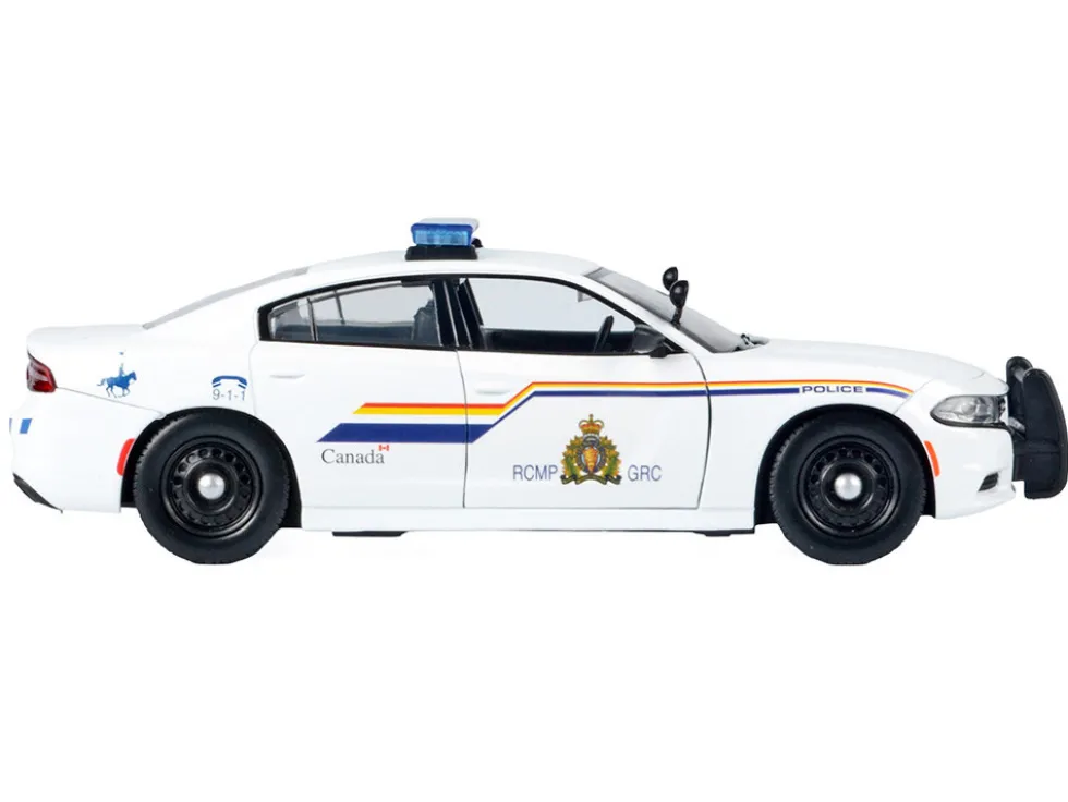 2023 Dodge Charger Pursuit Police Car "Royal Canadian Mounted Police (RCMP)" White with Flashing Light Bar and Front and Rear Lights and Sounds 1/24 Diecast Model Car by Motormax