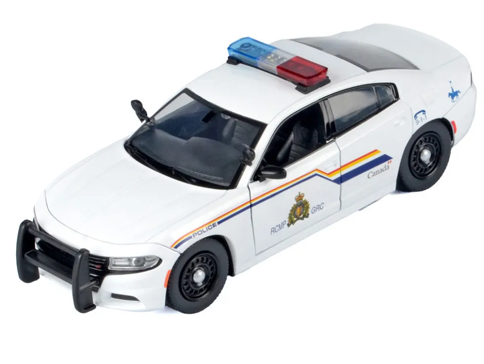 2023 Dodge Charger Pursuit Police Car "Royal Canadian Mounted Police (RCMP)" White with Flashing Light Bar and Front and Rear Lights and Sounds 1/24 Diecast Model Car by Motormax
