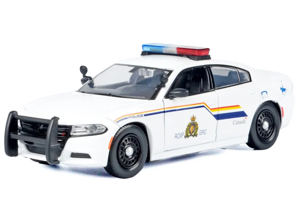 2023 Dodge Charger Pursuit Police Car "Royal Canadian Mounted Police (RCMP)" White with Flashing Light Bar and Front and Rear Lights and Sounds 1/24 Diecast Model Car by Motormax