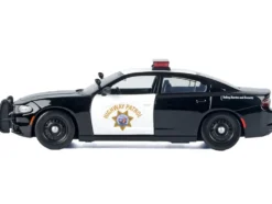 2023 Dodge Charger Pursuit Police Car "California Highway Patrol (CHP)" Black and White with Flashing Light Bar and Front and Rear Lights and Sounds 1/24 Diecast Model Car by Motormax
