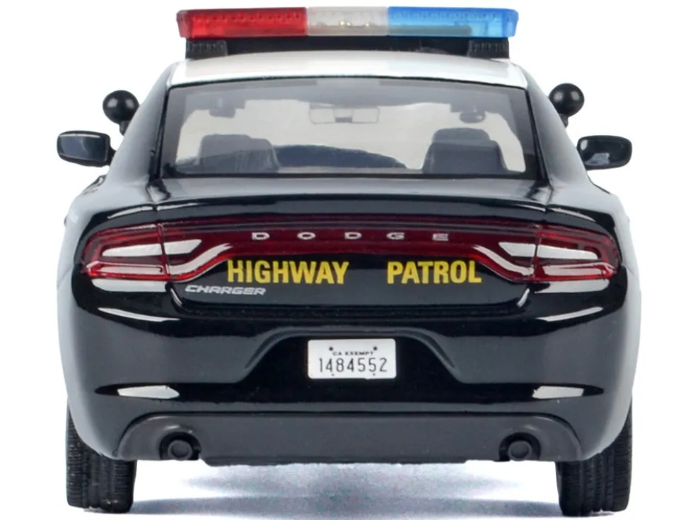 2023 Dodge Charger Pursuit Police Car "California Highway Patrol (CHP)" Black and White with Flashing Light Bar and Front and Rear Lights and Sounds 1/24 Diecast Model Car by Motormax