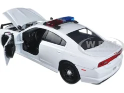 2011 Dodge Charger Pursuit Police Car White with Flashing Light Bar, Front and Rear Lights and 2 Sounds 1/24 Diecast Model Car Motormax 79532
