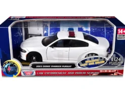 2023 Dodge Charger Pursuit Police Car Unmarked White with Flashing Light Bar, Front and Rear Lights and 2 Sounds 