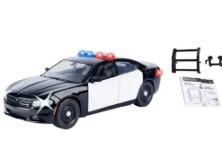 2023 Dodge Charger Pursuit Police Car Black and White with Flashing Light Bar, Front and Rear Lights and 2 Sounds 