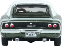 1968 Dodge Charger Racing Green Metallic with White Top and Tail Stripe 1/87 (HO) Scale Diecast Model Car by Oxford Diecast
