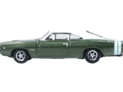 1968 Dodge Charger Racing Green Metallic with White Top and Tail Stripe 1/87 (HO) Scale Diecast Model Car by Oxford Diecast