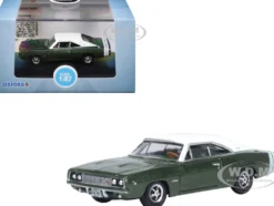 1968 Dodge Charger Racing Green Metallic with White Top and Tail Stripe 1/87 (HO) Scale Diecast Model Car by Oxford Diecast