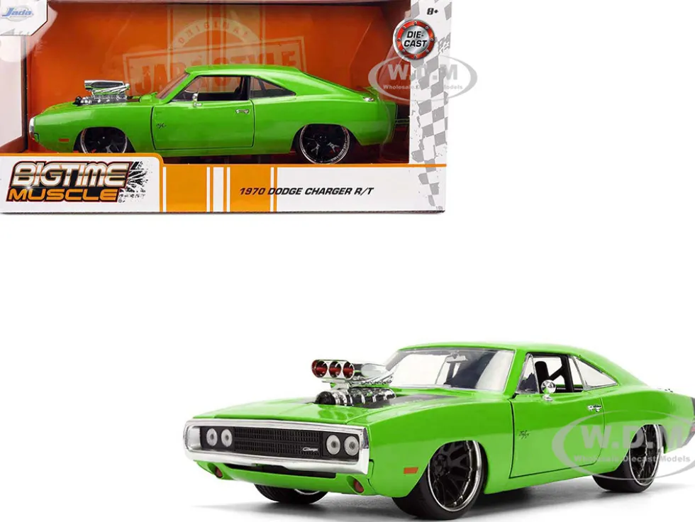 1970 Dodge Charger R/T Bright Green with Black Tail Stripe "Bigtime Muscle" Series 1/24 Diecast Model Car by Jada