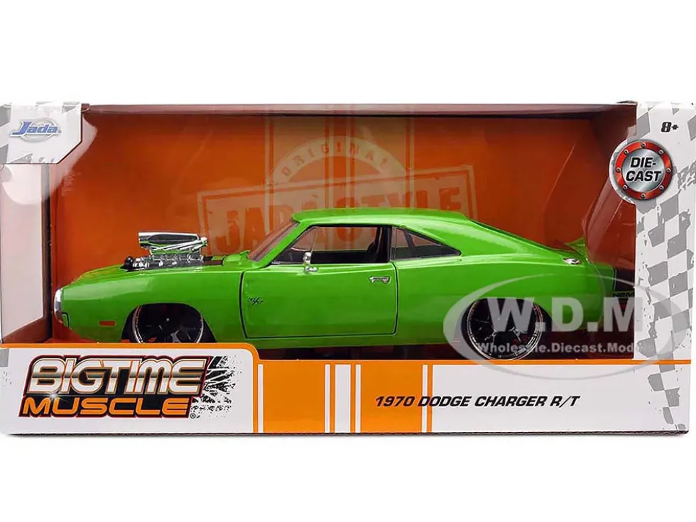 1970 Dodge Charger R/T Bright Green with Black Tail Stripe "Bigtime Muscle" Series 1/24 Diecast Model Car by Jada