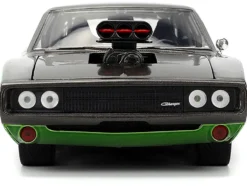 1970 Dodge Charger R/T Dark Gray Metallic and Green Metallic with Dark Gray Stripes "Bigtime Muscle" Series 1/24 Diecast Model Car by Jada