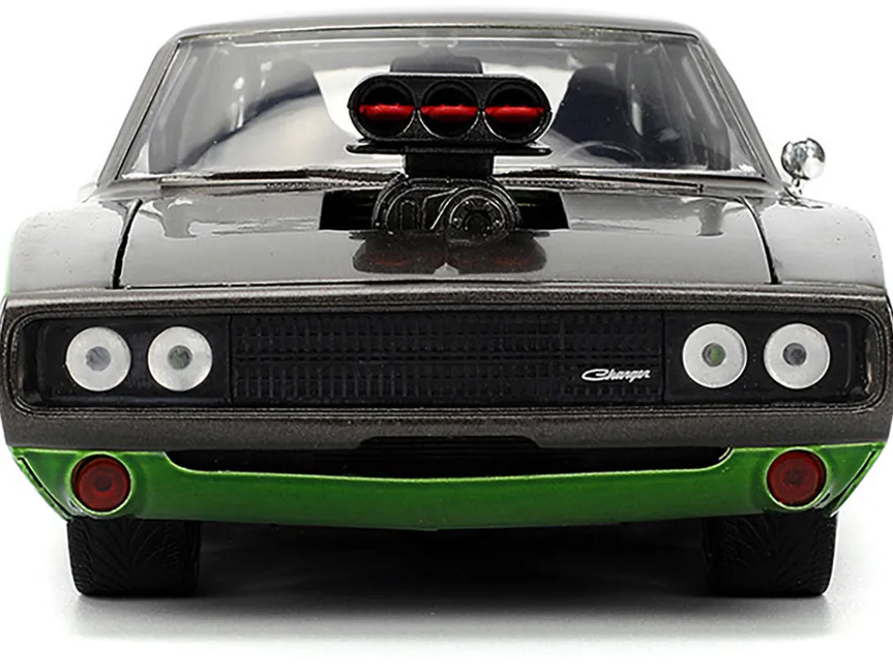 1970 Dodge Charger R/T Dark Gray Metallic and Green Metallic with Dark Gray Stripes "Bigtime Muscle" Series 1/24 Diecast Model Car by Jada