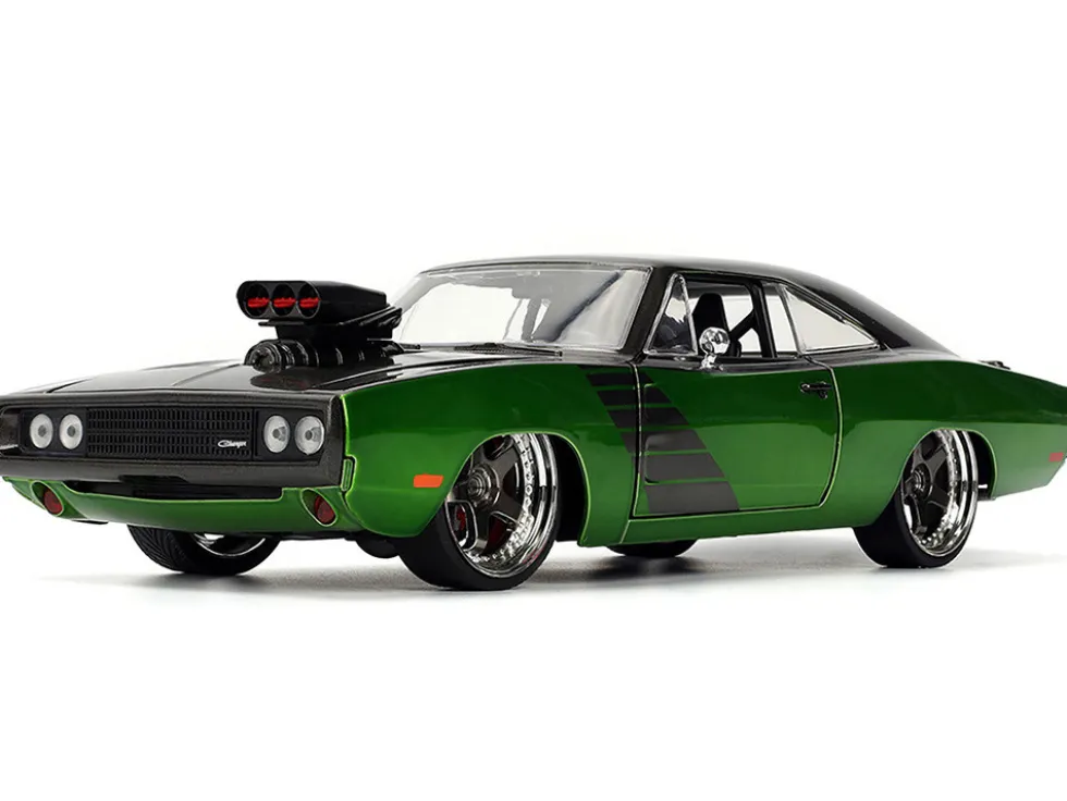 1970 Dodge Charger R/T Dark Gray Metallic and Green Metallic with Dark Gray Stripes "Bigtime Muscle" Series 1/24 Diecast Model Car by Jada