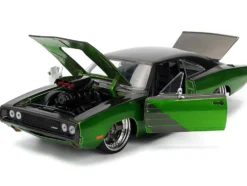 1970 Dodge Charger R/T Dark Gray Metallic and Green Metallic with Dark Gray Stripes
