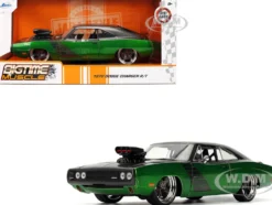 1970 Dodge Charger R/T Dark Gray Metallic and Green Metallic with Dark Gray Stripes