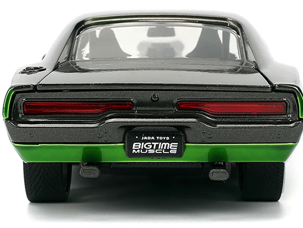 1970 Dodge Charger R/T Dark Gray Metallic and Green Metallic with Dark Gray Stripes "Bigtime Muscle" Series 1/24 Diecast Model Car by Jada