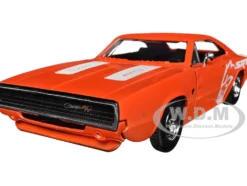 1968 Dodge Charger R/T SRT Orange with White Stripes and Graphics Bigtime Muscle Series 1/24 Diecast Model Car Jada 34197