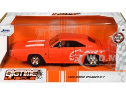 1968 Dodge Charger R/T SRT Orange with White Stripes and Graphics Bigtime Muscle Series 1/24 Diecast Model Car Jada 34197