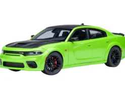 Dodge Charger Scat Pack Widebody Sublime Green with Matt Black Hood and Top 1/18 Model Car by Autoart