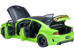 Dodge Charger Scat Pack Widebody Sublime Green with Matt Black Hood and Top 1/18 Model Car by Autoart