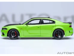 Dodge Charger Scat Pack Widebody Sublime Green with Matt Black Hood and Top 1/18 Model Car by Autoart