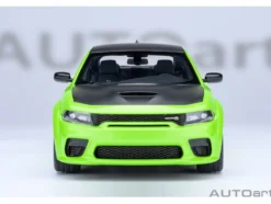 Dodge Charger Scat Pack Widebody Sublime Green with Matt Black Hood and Top 1/18 Model Car by Autoart