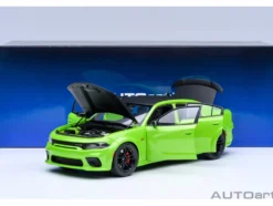 Dodge Charger Scat Pack Widebody Sublime Green with Matt Black Hood and Top 1/18 Model Car by Autoart