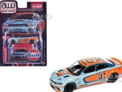 2021 Dodge Charger SRT Hellcat #01 "Gulf Oil-MOPAR" Light Blue and Orange Limited Edition to 4800 pieces Worldwide 1/64 Diecast Model Car by Auto World