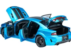 Dodge Charger SRT Hellcat Redeye B5 Blue Metallic with Carbon Stripes 1/18 Model Car by Autoart