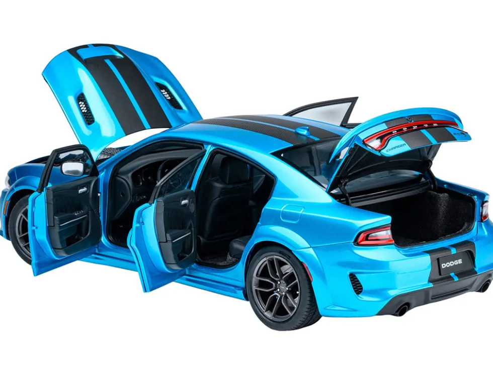 Dodge Charger SRT Hellcat Redeye B5 Blue Metallic with Carbon Stripes 1/18 Model Car by Autoart
