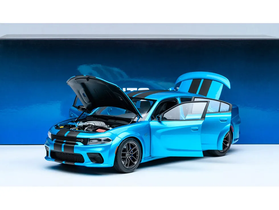 Dodge Charger SRT Hellcat Redeye B5 Blue Metallic with Carbon Stripes 1/18 Model Car by Autoart